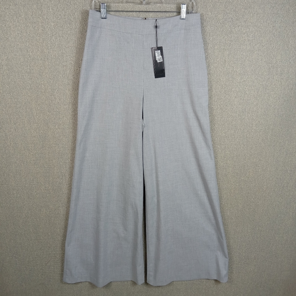 BCBGMAXAZRIA High-Waisted Wide Leg Trousers Light Heather Grey Size Medium